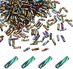1500Pcs Glass Bugle Seed Beads, 6x2mm Mini Long Tube Seed Beads Tube Loose Glass Seed Spacer Bead for DIY Earring Bracelets Necklace Jewelry Making Embroidery, Iridescent Grey