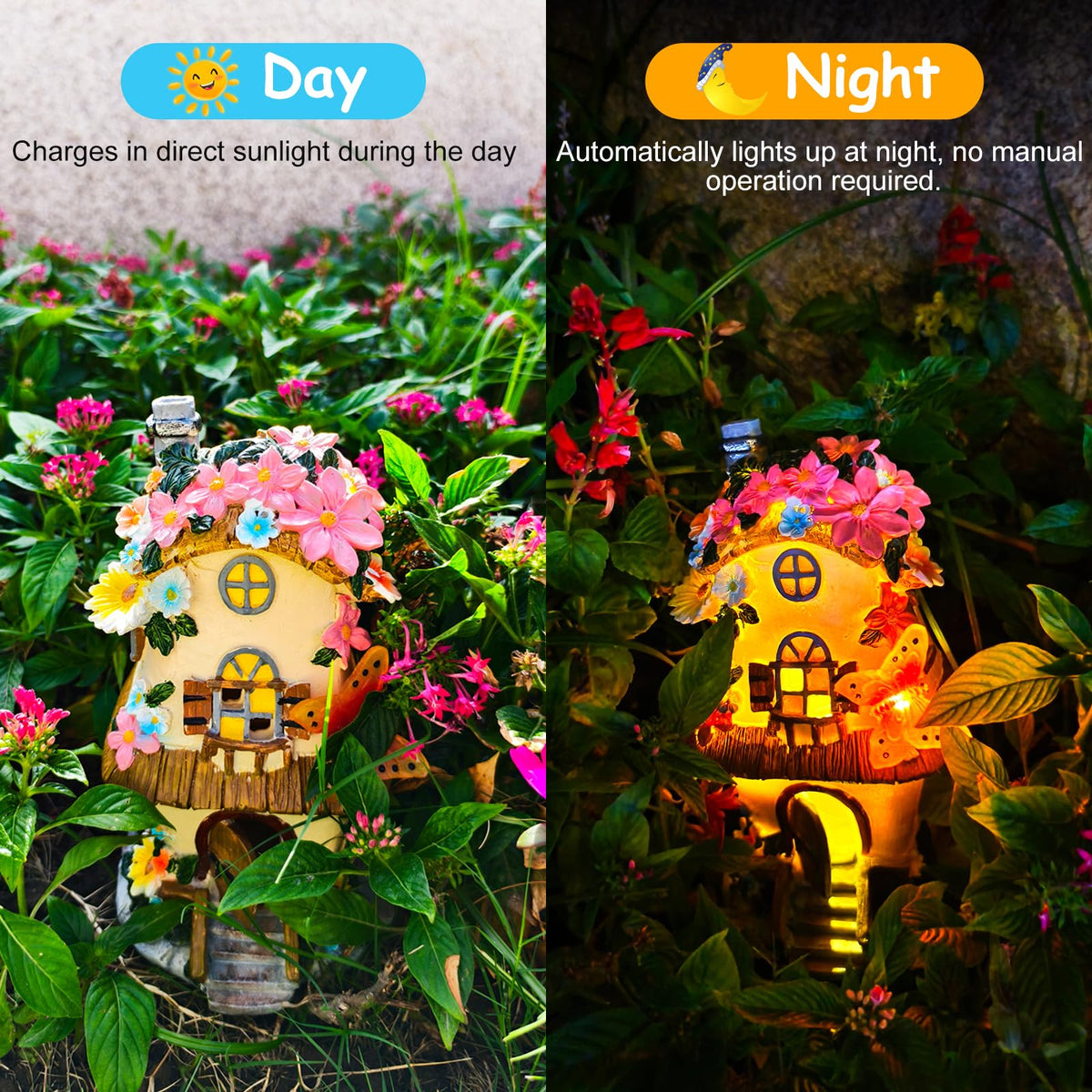 LinkMejor Fairy Garden House,Fairy House,8.3in,Fairy Garden Accessories,Solar