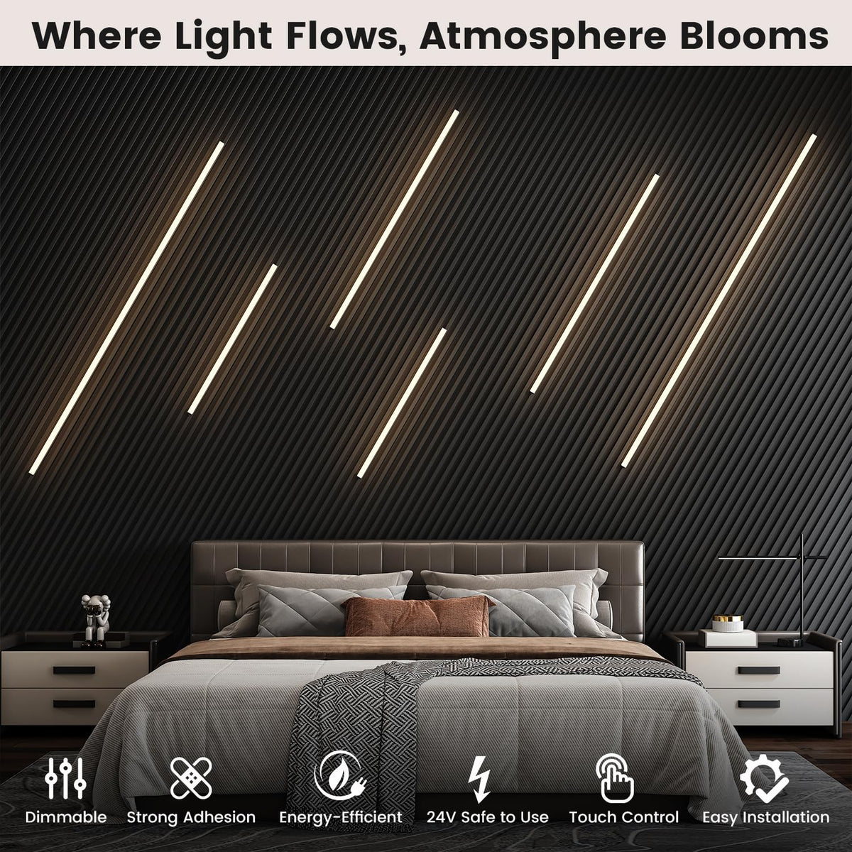 LinkMejor Slat Wall Lights 6stk Limhæftende LED Panel Lights med Berøringstænding