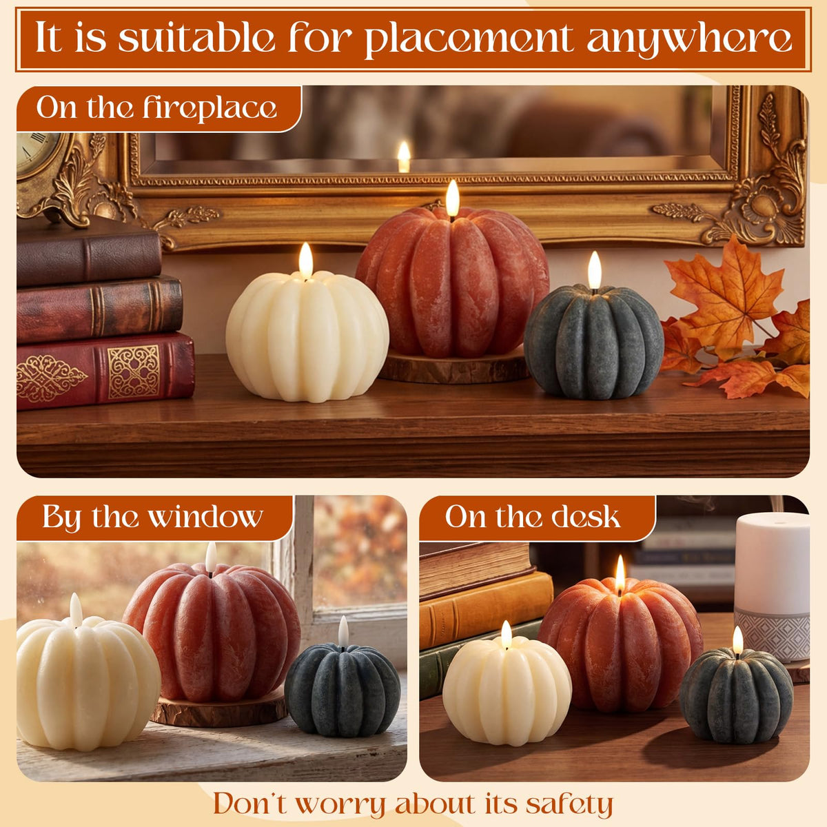 LinkMejor 3 PCS Fall Pumpkin Flameless Candles