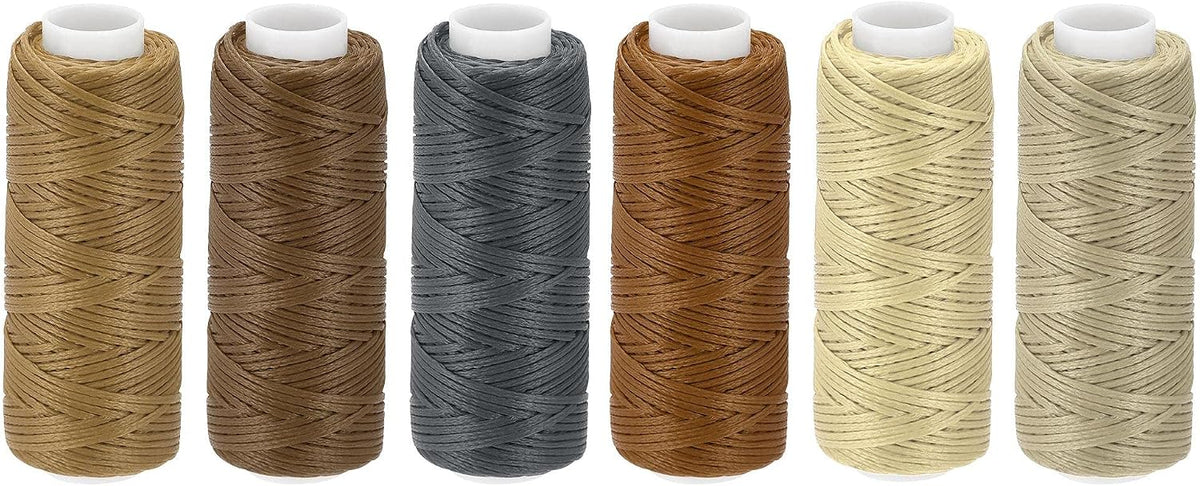 LinkMejor Leather Sewing Thread Set 33 Yards 150D/0.8mm Polyester Waxed Cords for Hand Sewing,(Various Brown 6pcs)