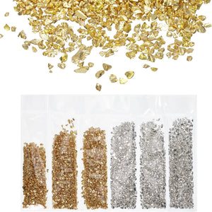 6 Colors Crushed Glass Glitters 2-4mm Irregular Chips Sequins, Metallic Chunky Glitters Stones for Resin Art, Nail Craft (Gold Silver, 1.06 oz/ 30g)