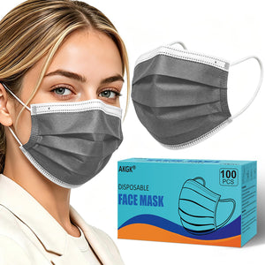 LinkMejor 100Pcs Mascherine Facciali Disponibili, Mascherina Facciale Grigia, Mascherina Disponibile a 3 Strati