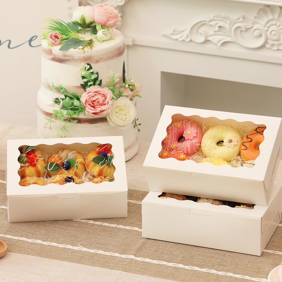LinkMejor 12pezzi Scatole per Cookie con Finestra, 9x6x3 in Bianco Scatole da Panificio