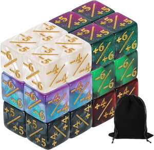 24Pcs Magiske Dices tellere, Akryl D6 Livs-token Dicesett med lomme for Standard kort spilltilbehør, 6 farger