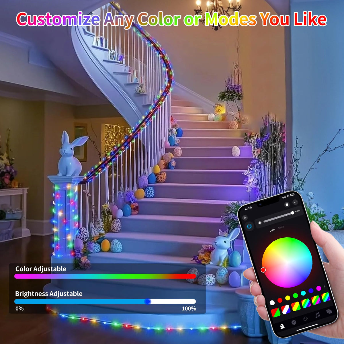 LinkMejor 99ft LED Şerit Işıklar, APP ve Uzaktan Kumanda ile Dışarıda Renk Değiştirmek İçin