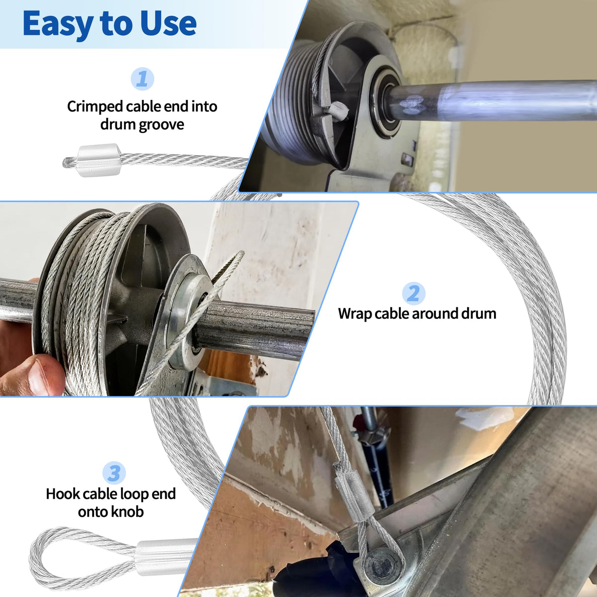 Garage Door Cables for 7 Ft Door, 8 Ft 6 Inch Long Cable Replacement for Torsion Springs, Garage Door Repair Kit Upgrades of Your Garage Door Springs & Wires Connect Easily to Drums & Bottom Brackets