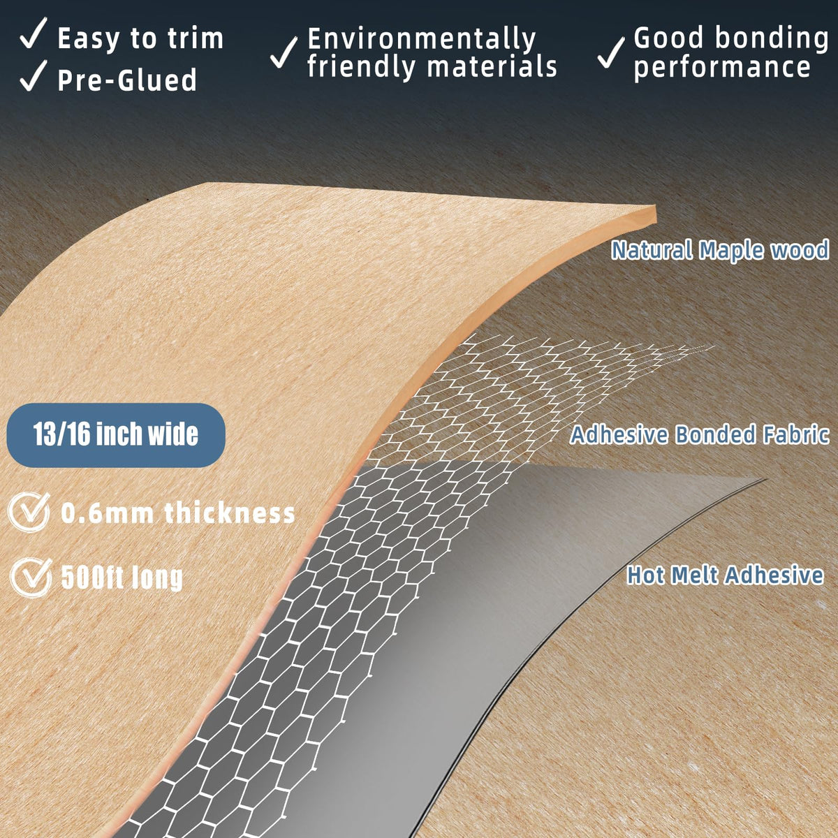 LinkMejor Walnut Edge Banding, Rollo di 7/8 pollici x 25 piedi di nastro per bordatura preincollato, adatto per la riparazione di mobili in legno.