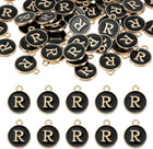 LinkMejor 52pcs Letter Charm, Enamel Letter Pendants, Alphabet R Pendants Double Sided Beads Charm for DIY Bracelet Necklace Pendants Earring Jewelry, Black