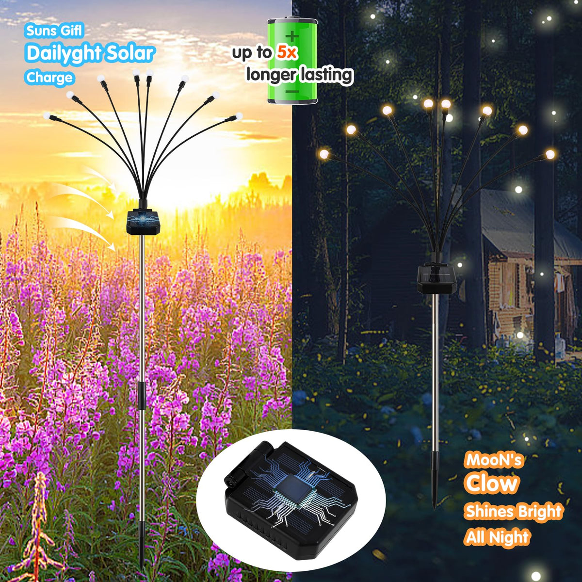 4 Pack Zonnevliegverlichting Buiten, 8 Modus Aanpasbare Hoogte Schommelend, IP65