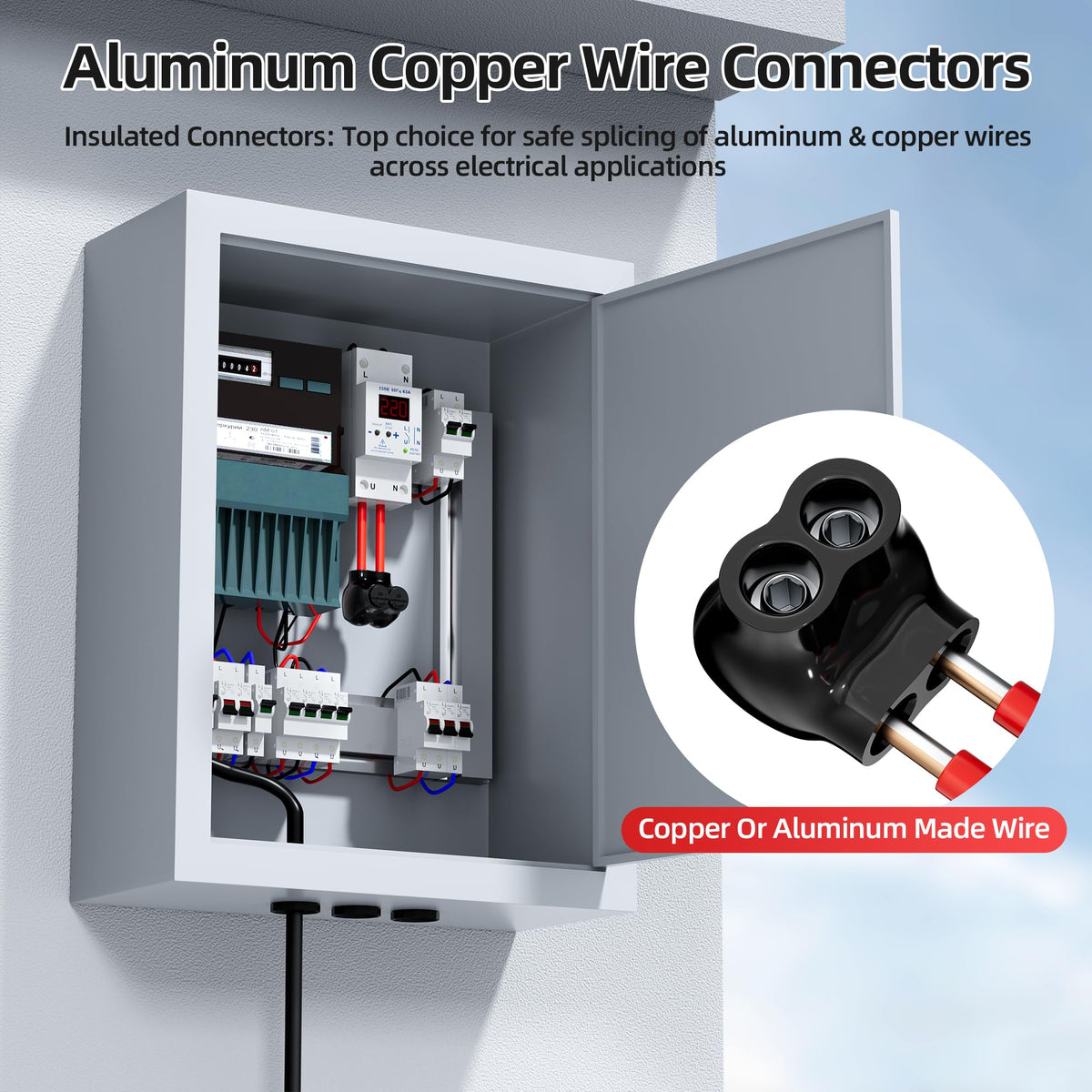 LinkMejor Insulated Multi Tap Connector, 2/0-6 AWG Wire Connectors, 2 Ports Aluminum to Copper Wire Connectors with Slotted Allen Hex, Electrical Connectors, Wire Tap, Single-Sided Entry 5 Pack