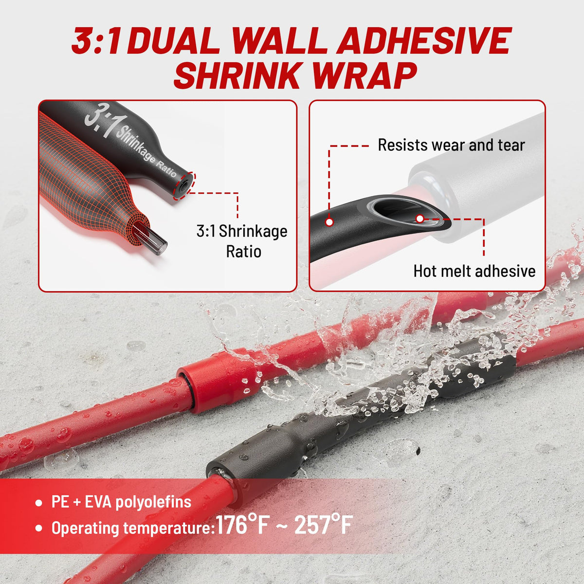 LinkMejor 20PCS 6 AWG-3/8 Marine Grade Wire Lugs, Tinned Copper Ring Terminal Connectors Ends W/3:1 Dual Wall Adhesive Heat Shrink Tubing, Heavy Duty Anti-Rust Battery Cable Ends