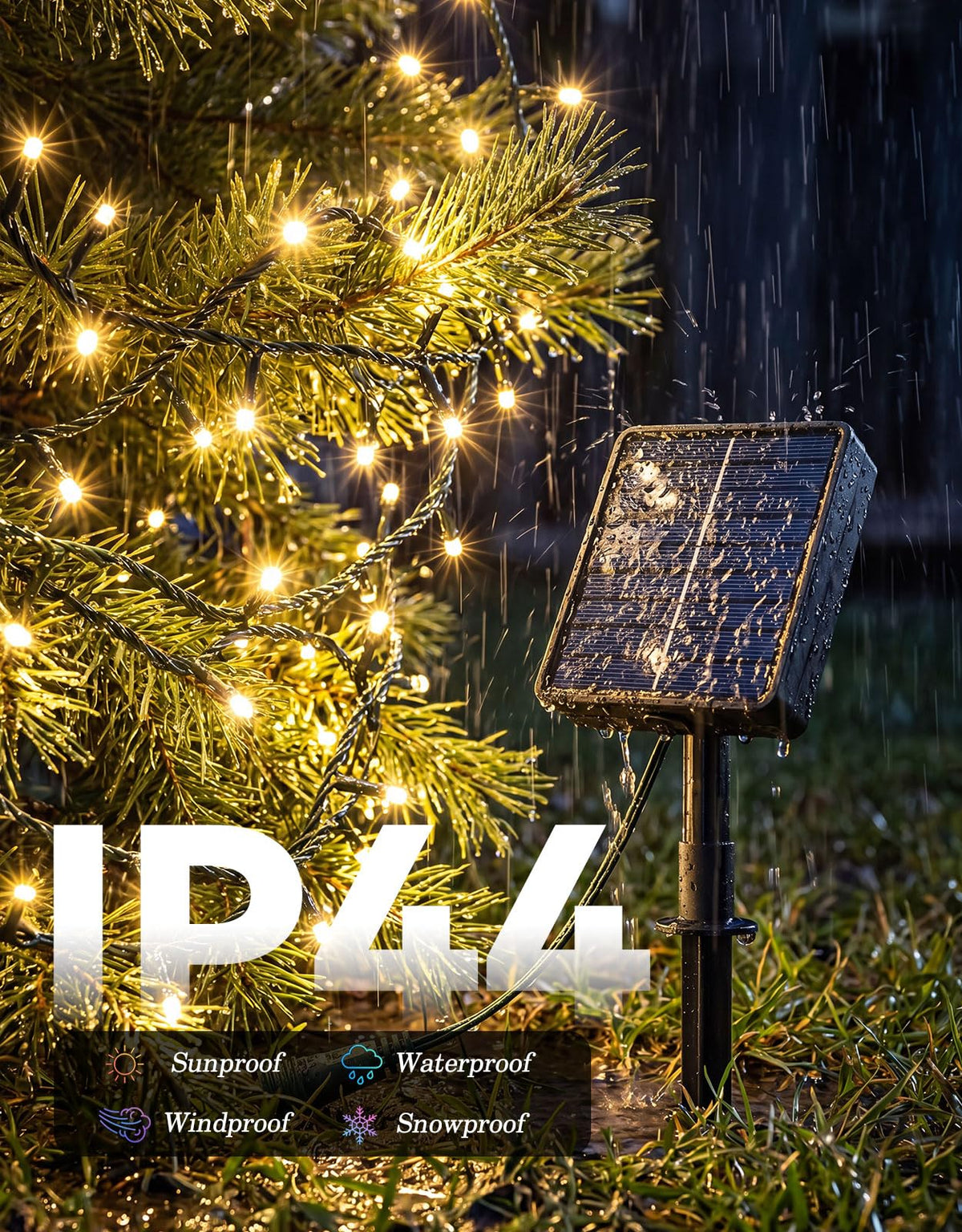 LinkMejor 2 ADET 100LED Güneşli Noel Işık Zinciri Dışarıda Su Geçirmez