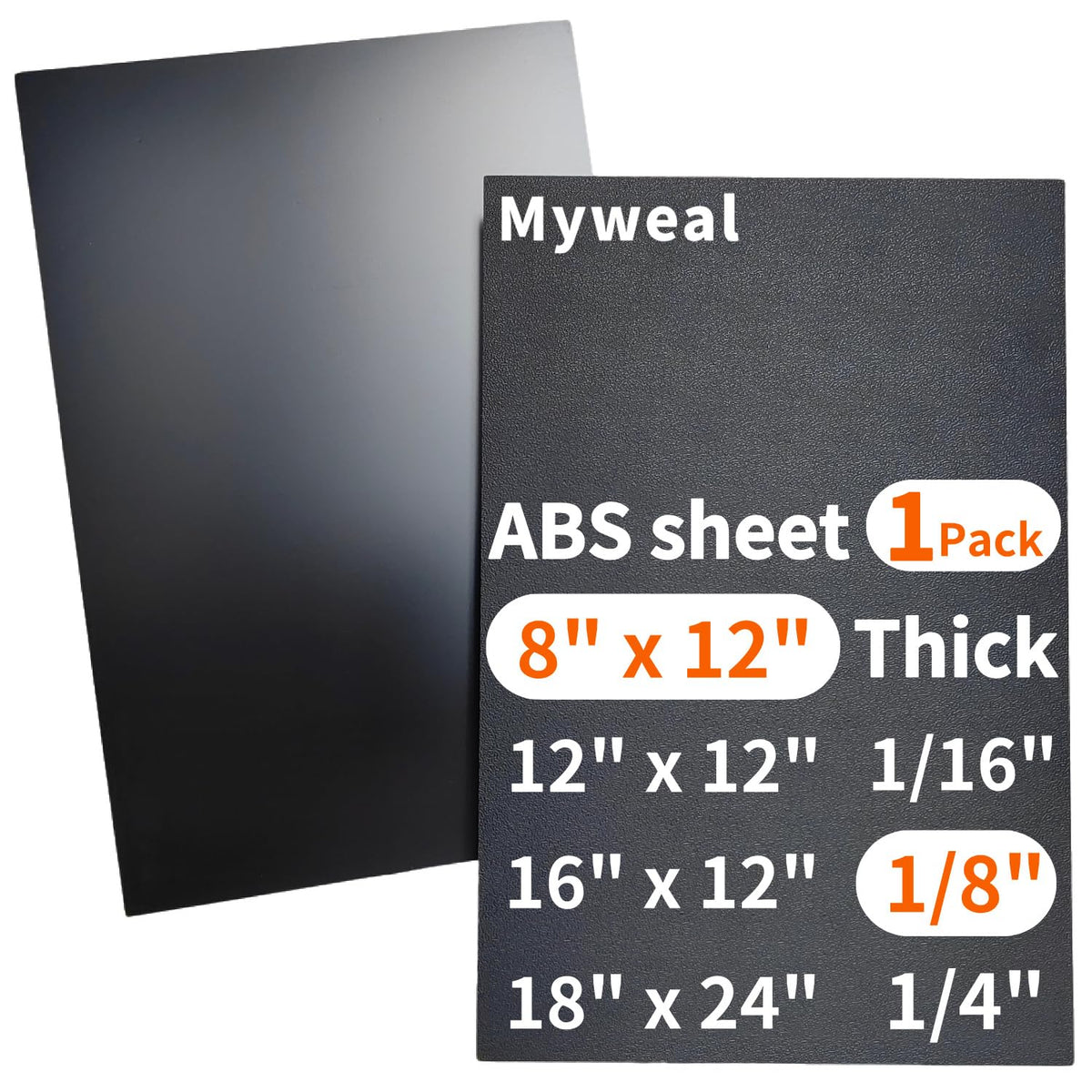 Czarna blacha z tworzywa ABS 1/8 cala grubości 8" x 12" (1-sztuka) Strukturalna i Gładka