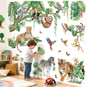 LinkMejor Safari Hewan Jungle Harimau Daun Stiker Dinding (XL)