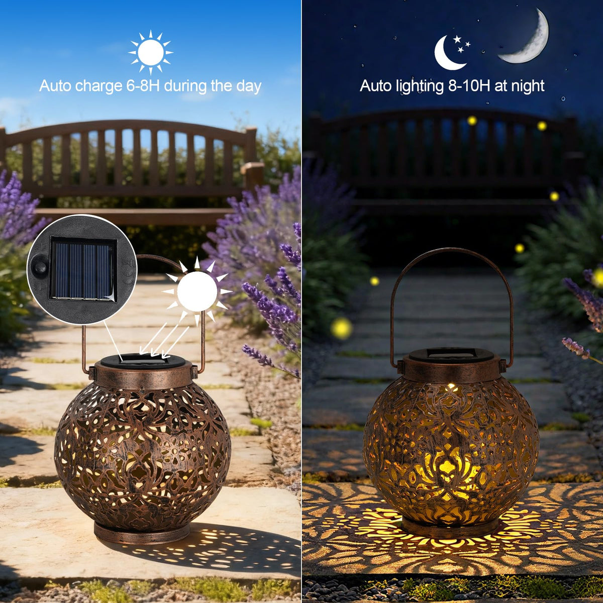 LinkMejor 2 Pack Lanterna Solar de Suspensão para Exterior, Iluminação à Prova de Água Cobre