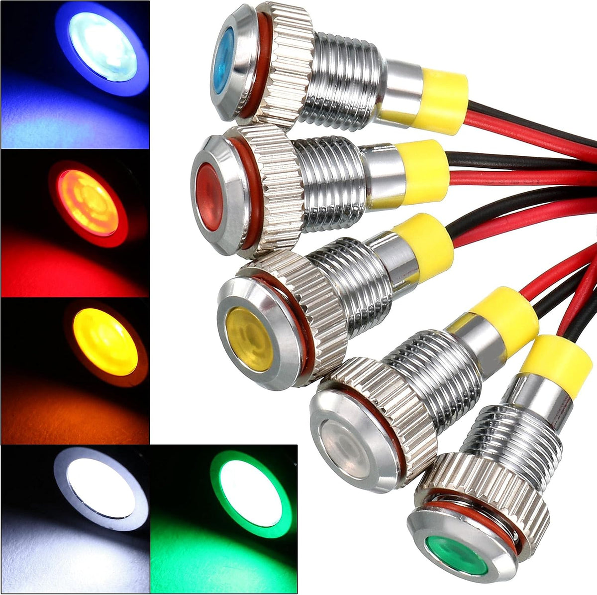 Indykator sygnałowy światło AC/DC 110V 8mm Lampa tablicy rozdzielczej Montaż w panelu Metalowa obudowa Biały Czerwony Żółty Niebieski Zielony 5szt
