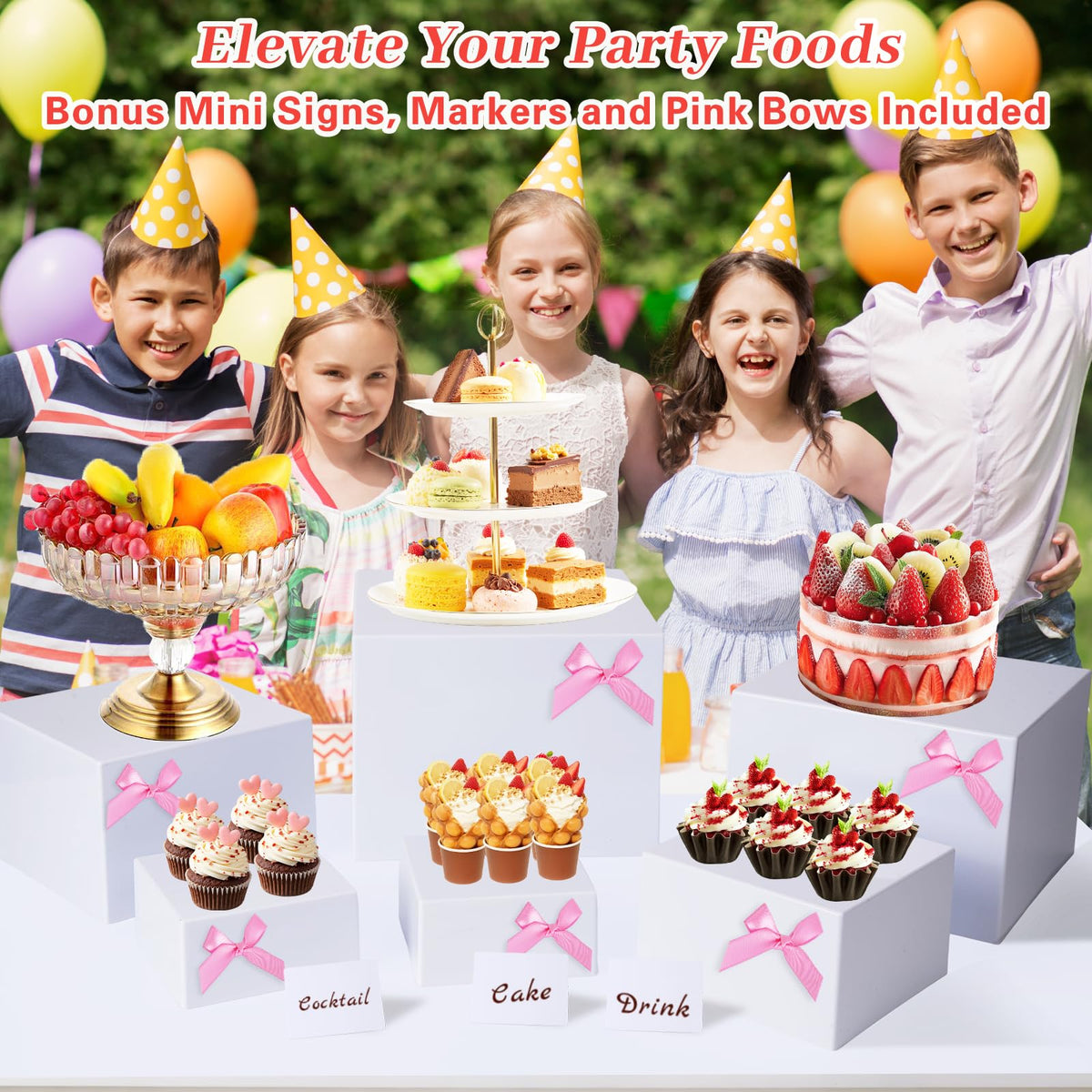 6 Pcs Acrylik Pemangkang Buffet dengan Mini Tanda dan Pemancar untuk Pertunjukan Party