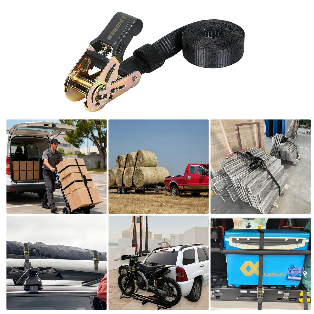 2 Pack Ratchet Straps Heavy Duty Tie-Downs Securing Straps, 1" x 5', Black
