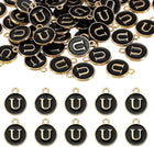 LinkMejor 52pcs Letter Charm, Enamel Letter Pendants, Alphabet U Pendants Double Sided Beads Charm for DIY Bracelet Necklace Pendants Earring Jewelry, Black