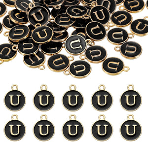 52pcs Letter Charm, Enamel Letter Pendants, Alphabet U Pendants Double Sided Beads Charm for DIY Bracelet Necklace Pendants Earring Jewelry, Black