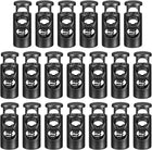 20pcs Metal Cord Locks, 3.6mm Double Hole Spring Stopper Fastener Slider Toggles End for Drawstrings Bags Backpack Clothing Lanyards, Black