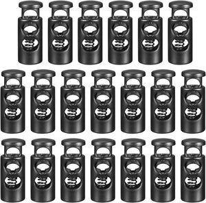 20pcs Metal Cord Locks, 3.6mm Double Hole Spring Stopper Fastener Slider Toggles End for Drawstrings Bags Backpack Clothing Lanyards, Black