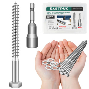 LinkMejor (8Sets) 3/8 Visserie, 3/8" x 4" Tête Hexagonale Vis à Visserie, Vis à Visserie Lourde avec Joint, Acier Inoxydable 304 18-8, Vis à Visserie 3/8 pour Bois, Filetage Partiel
