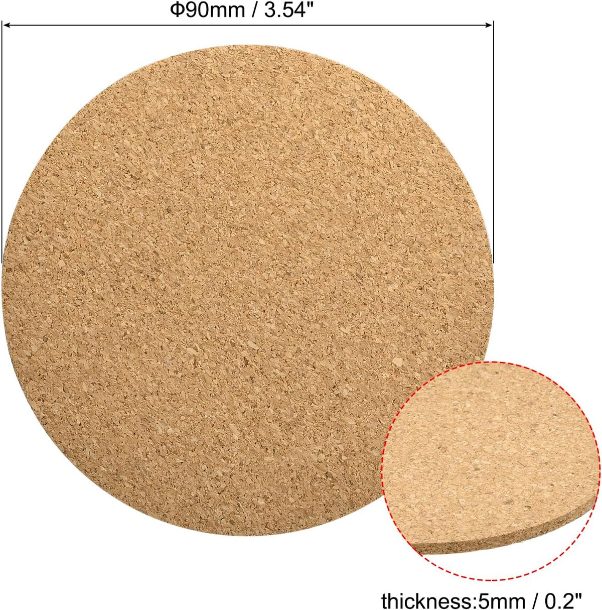 90mm(3.54") 둥근 코스터 5mm 두께 코크스 컵 매트 패드 테이블웨어 4개
