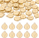 LinkMejor 52pcs Letter Charm, Enamel Letter Pendants, Alphabet V Pendants Double Sided Beads Charm for DIY Bracelet Necklace Pendants Earring Jewelry, Champagne Gold