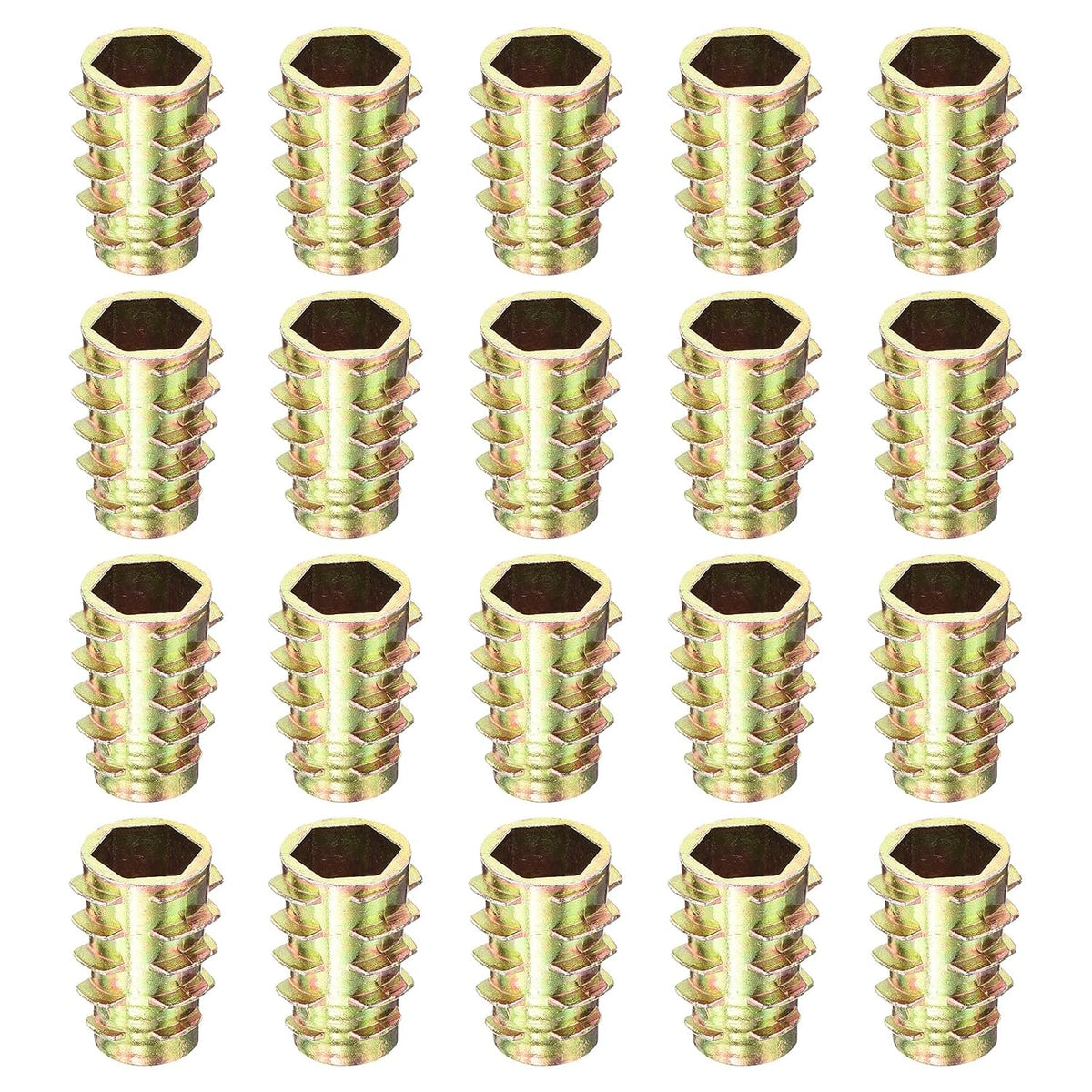 20Pcs Hex Threaded Inserts, M8-1.25x20 Zinc Alloy Hex-Flush Thread Insert, Furniture Threaded Insert Nuts, Hex Socket Drive Threaded Insert Bolt for Wood Furniture Assortment