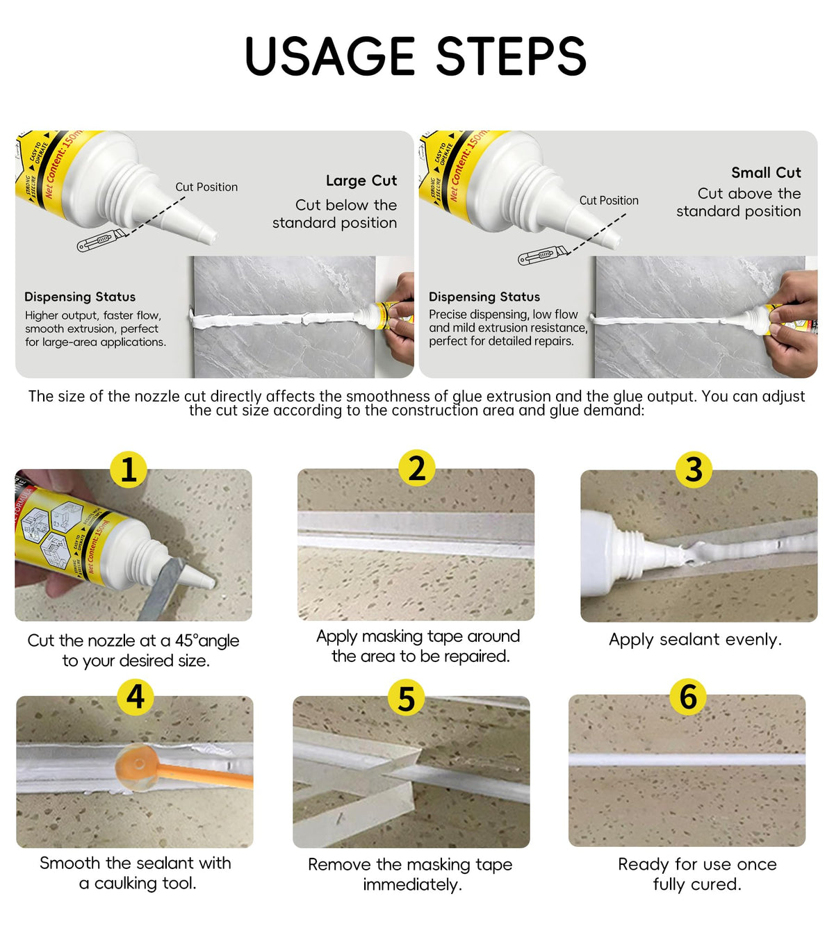 Silicone Caulk Bianco 5.29 Oz, Sigillante Impermeabile per Riparazioni Domestici