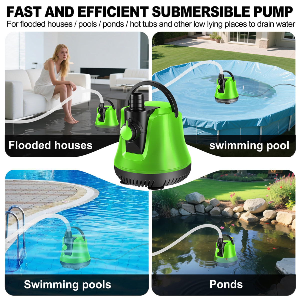 LinkMejor Sump Pump Submersible, Water Pump with Adjustable Flow 950GPH