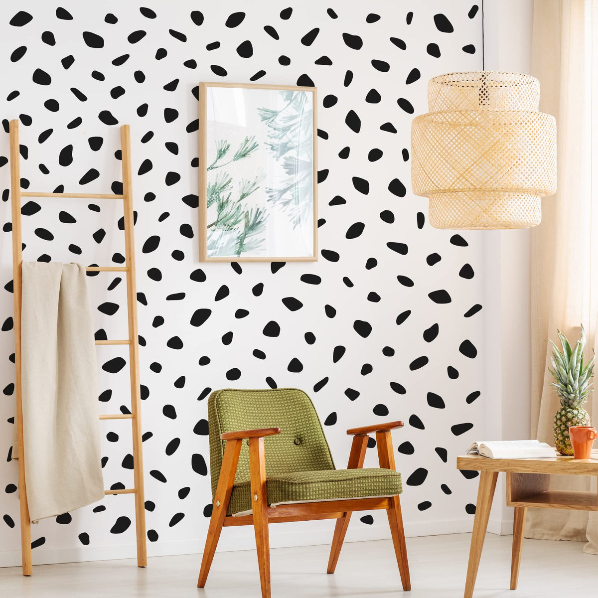 LinkMejor Siyah Polka Dot Duvar Desenleri, Modern Dalmaçyalı Noktalı Duvar Dekorasyonu
