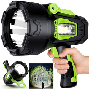LinkMejor genopladelig spotlys, 2000000 LM super lys håndholdt spotlys LED lys, kraftfuld spotlys stor søgelys ude med foldbar stativ til bådsejlads camping jagt