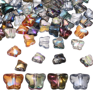 200Pcs Butterfly Glass Beads, Electroplate Glass Butterfly Spacer Bead Crystal Pendant Charm for Bracelet Necklace DIY Jewelry Making, Multicolor