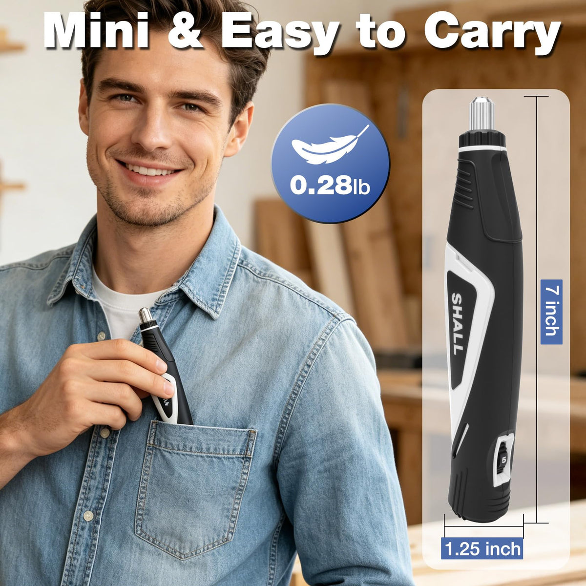 LinkMejor Mini Penna Sander, Smerigliatrice a Vibrazione Elettrica con 4 Velocità Regolabili