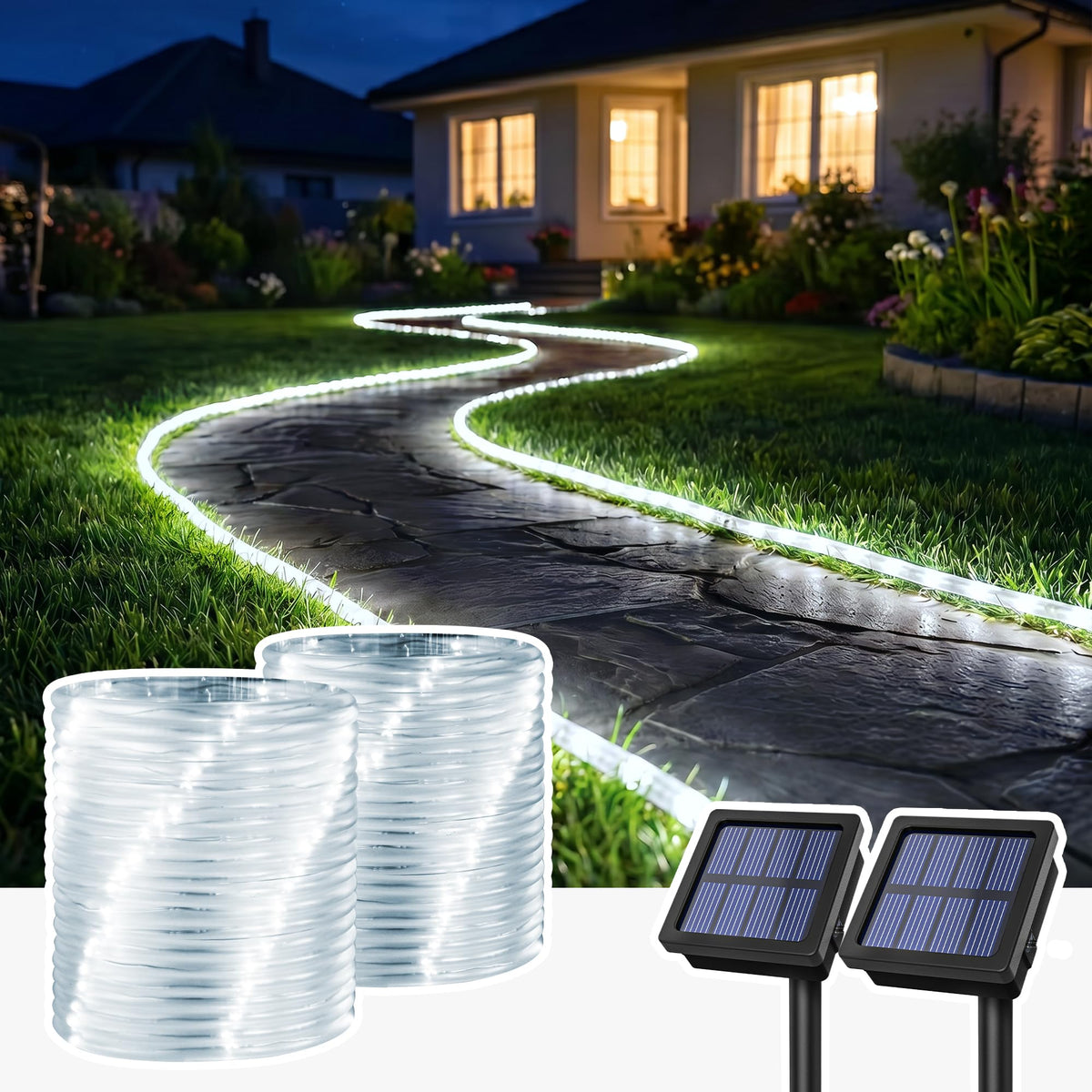 LinkMejor 2 Pack LED Solcelletrådlys Utendørs Vandtæt, Kjølig Hvit