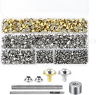 LinkMejor 500 Sets 10mm/0.39" Gold Silver Rhinestone Leathercraft Crystal Double Cap Rivets Studs with Tools for DIY Leather Craft Clothes Bag Belt