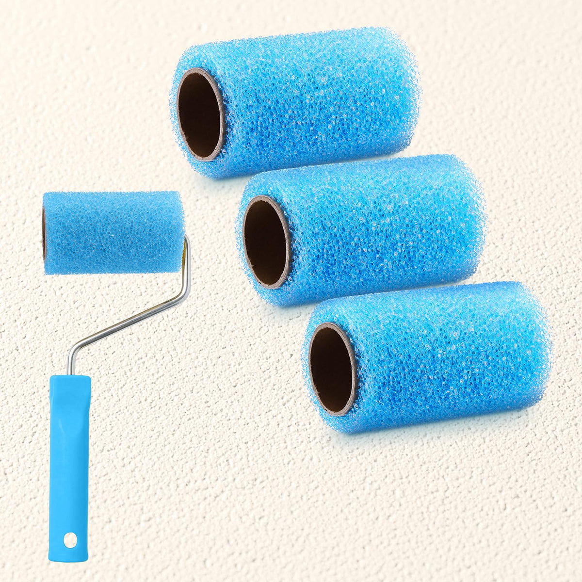 3 Pz 4" Blue Foam Textured Rollers Lavabili Piccoli Rotoli di vernice con Trama