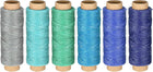 LinkMejor Leather Sewing Thread Set 55 Yards 150D/1mm Polyester Flat Waxed Cord for Hand Stitching Leather Bookbinding, Craft DIY, (Various Blue, 6Pcs)