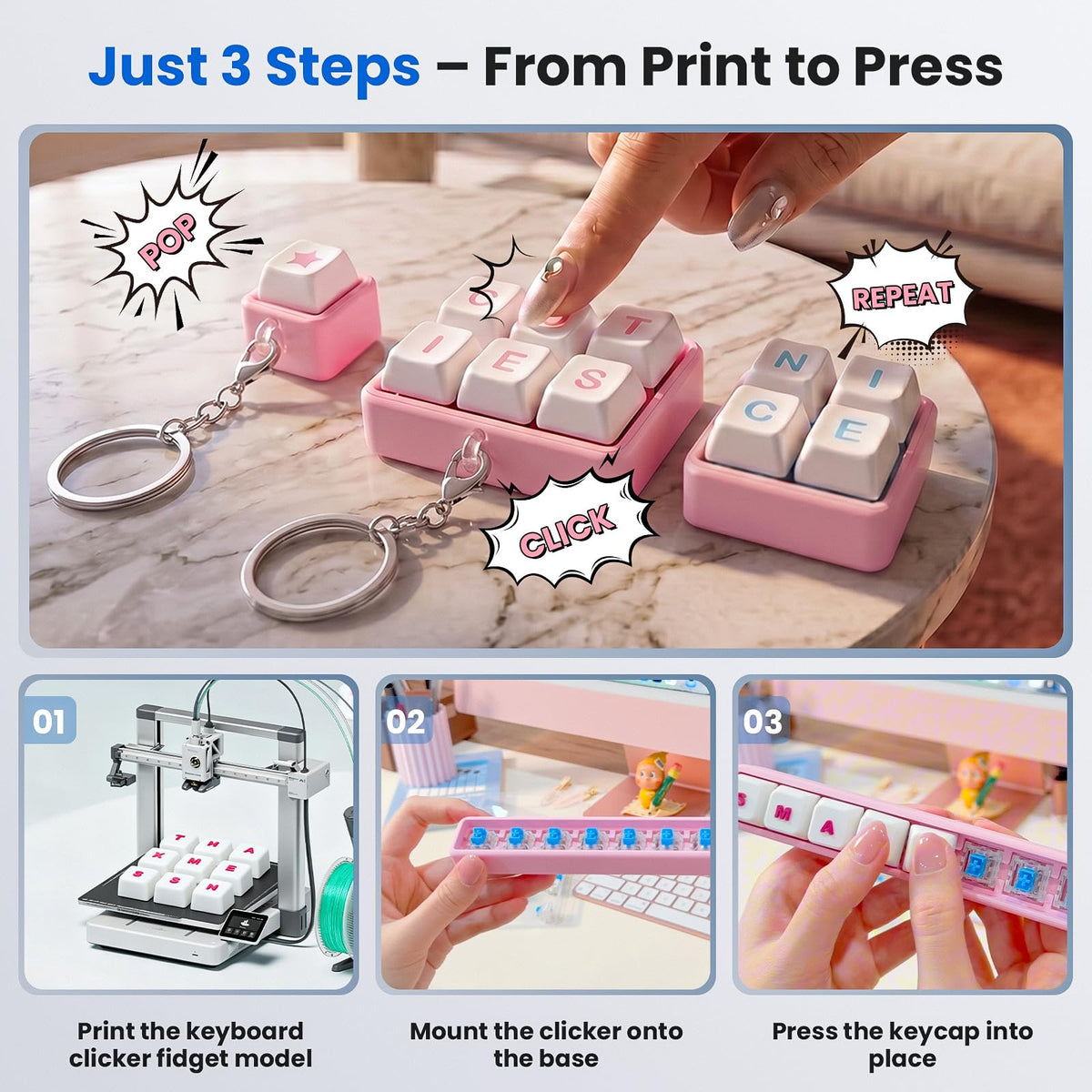 50PCS 3D Yazıcılar İçin Clickers, 3-Buçuklu Mekanik Klavye Anahtar Değişimi