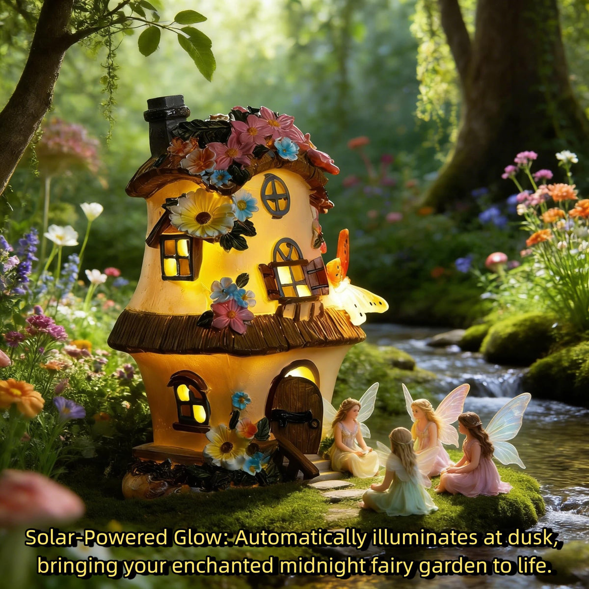 LinkMejor Fairy Garden House,Fairy House,8.3in,Fairy Garden Accessories,Solar