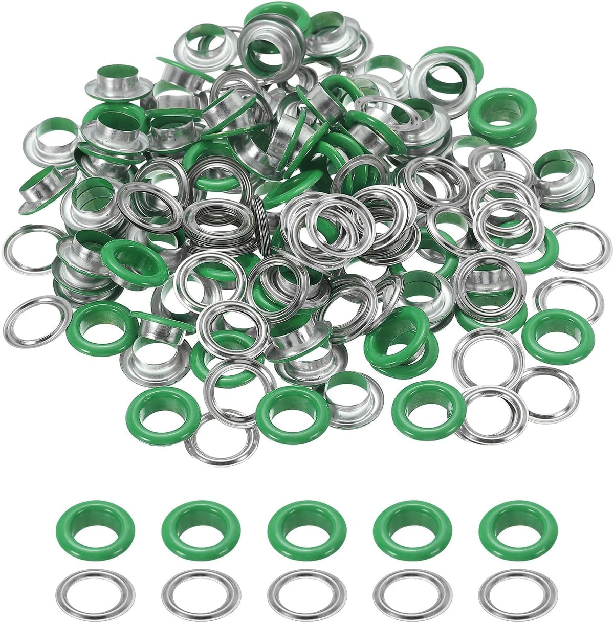 110 Pcs Colored Grommets Eyelets with Washers, 3/8"(10mm) Colorful Grommets Kit Small Round Grommet Eyelets for Clothes Leather Belts Shoes DIY Supplies Accessories, Green