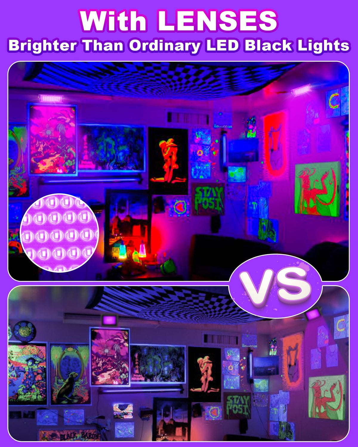 LinkMejor 2 Pack 50W Black Light with Switch Plug, IP66 Waterproof Outdoor