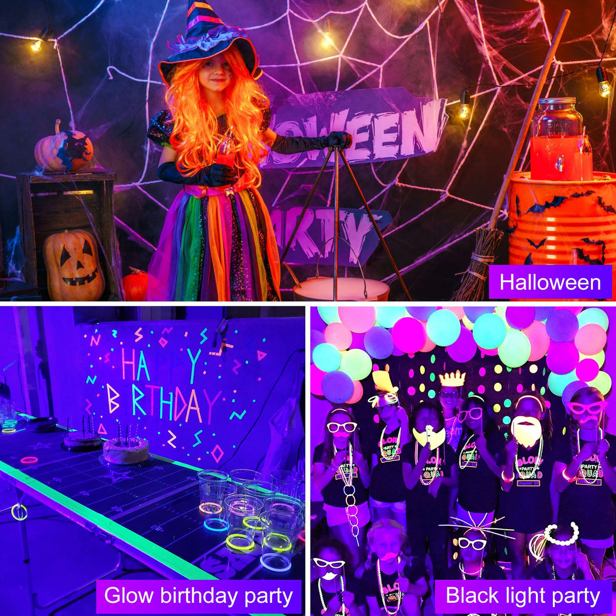 LinkMejor 2 in 1 Glow Party Black Light Disco Ball Light with Sound Activated Strobe Dj Party Lights Black Lights, for Halloween Christmas Birthday Decor Classroom Room Family Party Decor