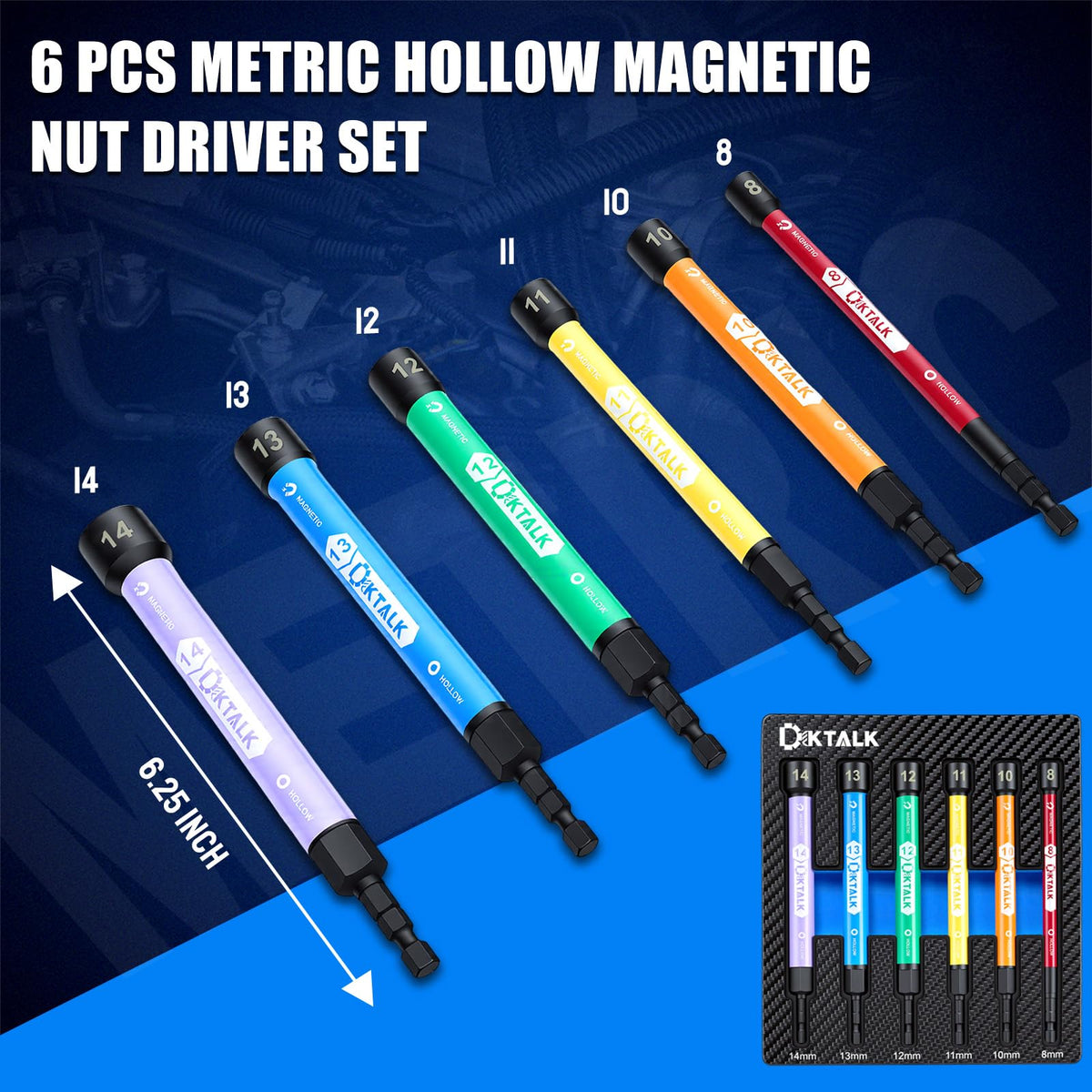 Magnetik Boş Nutsuz Çekmeç Seti, 6 PCS Metrik, 6.25" Ekstra Uzun