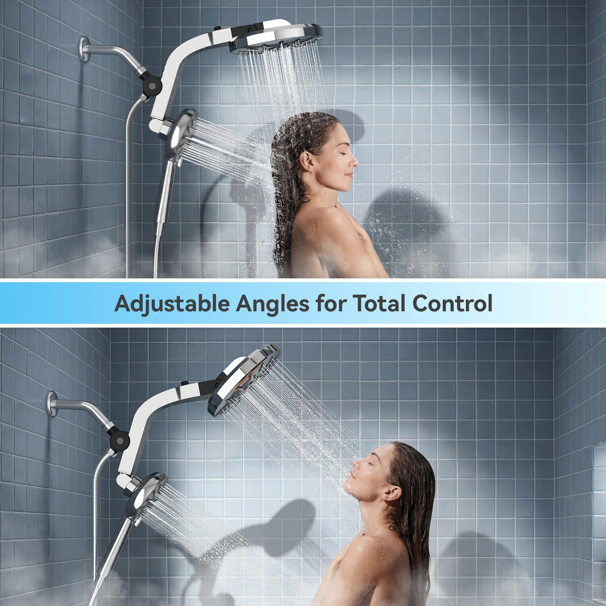 LinkMejor High Pressure Rain Shower Head Combo with Magnetic Handheld Silver