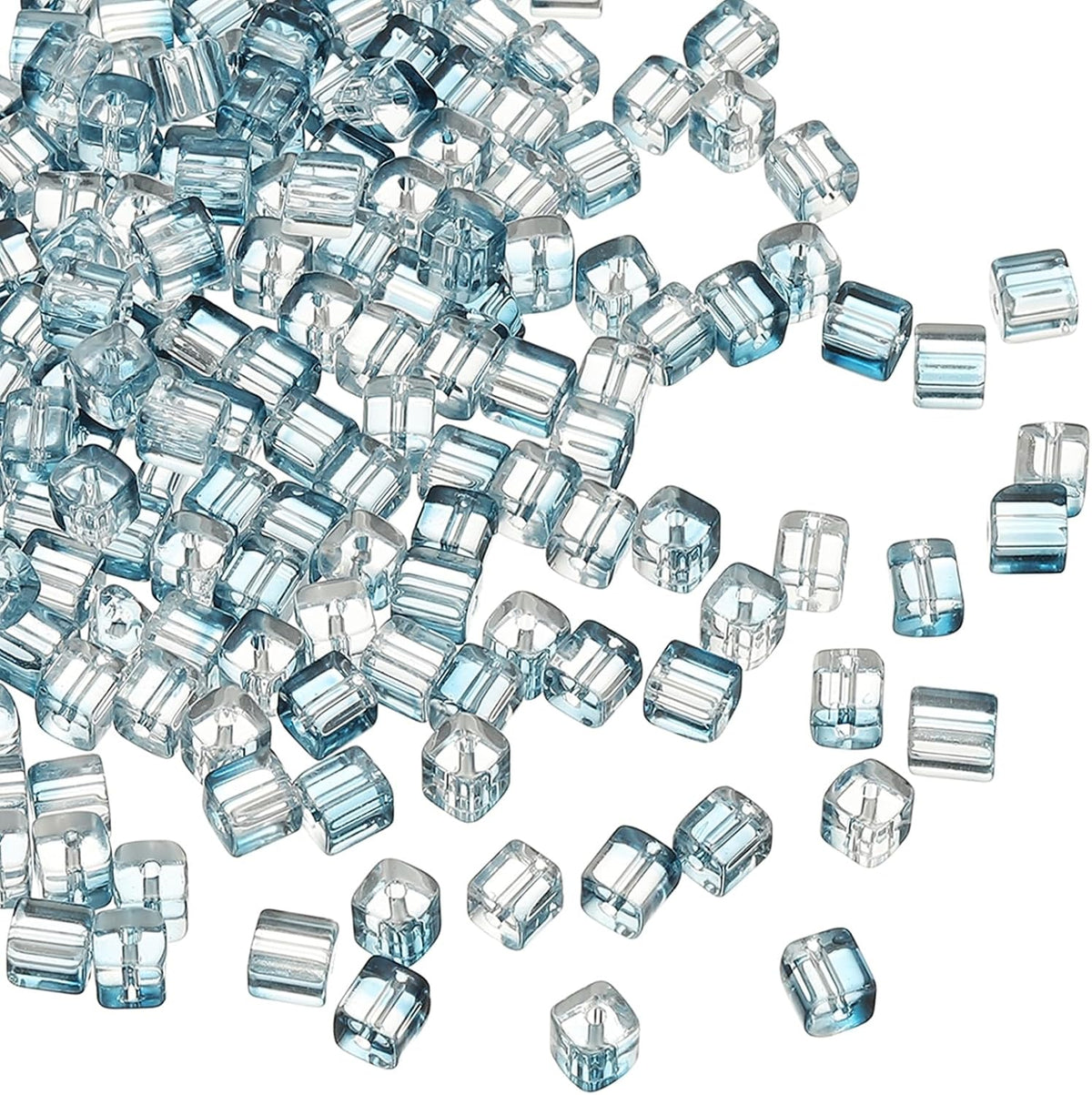 200 Pcs Crystal Cube Beads, 7mm Clear Glass Faceted Square Spacer Beads Craft Making Supplies for Jewelry DIY Bracelet Earring Necklace, Pure Blue