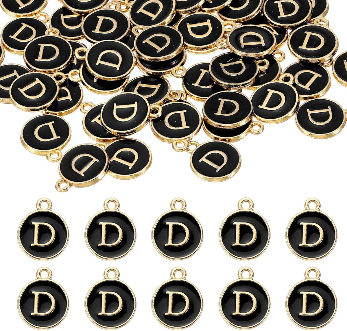 LinkMejor 52pcs Letter Charm, Enamel Letter Pendants, Alphabet D Pendants Double Sided Beads Charm for DIY Bracelet Necklace Pendants Earring Jewelry, Black